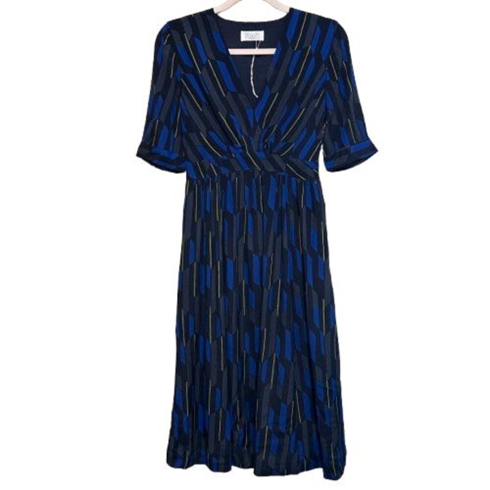 NWOT Toast V Neck Midi Dress Womens 6 Geometric Short Sleeve Office Workwear